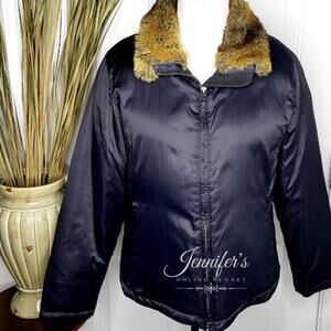 Lands' End Women's Goose Down Jacket with Faux Fur Collar Size M/P 10-12